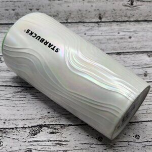 ~BEAUTIFUL~ STARBUCKS 12 OZ GLASS ~WAVY~ IRRIDESCENT COFFEE MUG TUMBLER BNWT :)